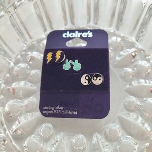 Sterling Silver Peace Lightning Ying Yang post studs earrings‎ 925 Claire's